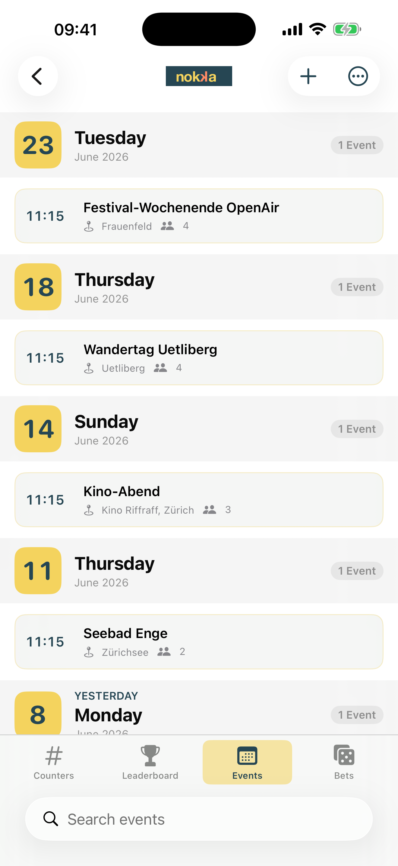 Events with photo & location